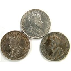 Canada Ten Cents 1910, 1912, 1934 VF-EF