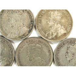 Canada 25 Cents 1914-29 5 pieces, Fine