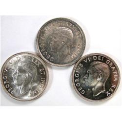 Canada 25 Cents 1937 1943 1949, Ch Unc