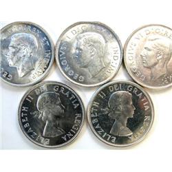 Canada 50 Cents 1942-1960, 5 pieces