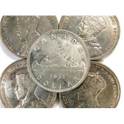 Canada Silver Dollar 1935 5 pieces VF