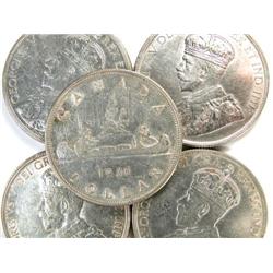 Canada Silver Dollar 1936 5 pieces EF