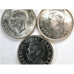 Canada Silver Dollar 1937 1939 1949 Unc