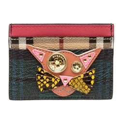 Burberry Green Tan Pink Kitty AppliquÃ© Cardholder