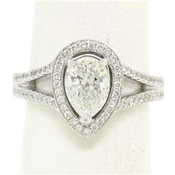 18K White Gold 1.92 ctw GIA Pear Cut Diamond Split Shank Halo Engagement Ring