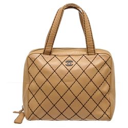 Chanel Beige Calfskin Leather Quilted Tote Shoulder Bag