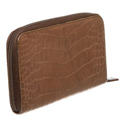 Prada Brown Croc Embossed Zip-Around Wallet