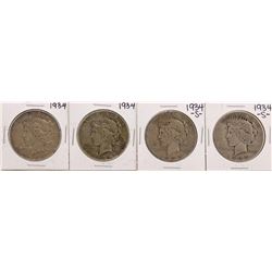 Lot of (2) 1934 & (2) 1934-S $1 Peace Silver Dollar Coins