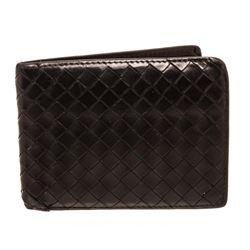Bottega Veneta Dark Brown Woven Leather Bifold Wallet