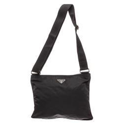 Prada Black Leather-Trimmed Tessuto Nylon Messenger Bag