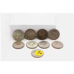 Set of 9 American Silver 1/2 Dollars