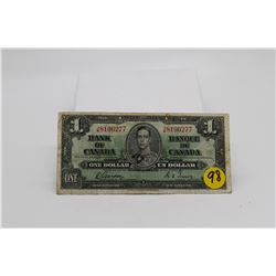 1937 Canadian $1 bill