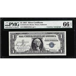 1957 $1 Silver Certificate Note PMG Gem Uncirculated 66EPQ Courtesy Autograph