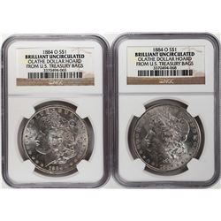 Lot of (2) 1884-O $1 Morgan Silver Dollar Coins NGC Brilliant Uncirculated