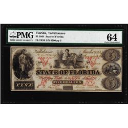 1864 $5 State of Florida Tallahassee Cr.34 Obsolete Note PMG Choice Uncirculated 64