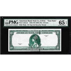 1929 10 Unit American Bank Note Co. "Test Note" PMG Gem Uncirculated 65EPQ