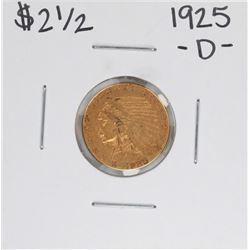 1925-D $2 1/2 Indian Head Quarter Eagle Gold Coin