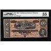 Image 1 : 1864 $10 Confederate States of America Note T-68 PMG About Uncirculated 55