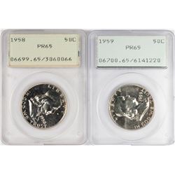 Lot of 1958-1959 Proof Franklin Half Dollar Coins PCGS PR65 Old Green Rattlers
