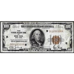 1929 $100 Federal Reserve Note New York