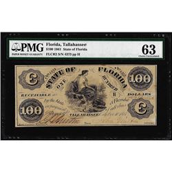 1861 $100 State of Florida Tallahassee Cr.2 Obsolete Note PMG Choice Uncirculated 63