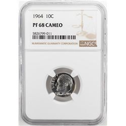 1964 Proof Roosevelt Dime Coin NGC PF68 Cameo