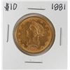 Image 1 : 1881 $10 Liberty Head Eagle Gold Coin