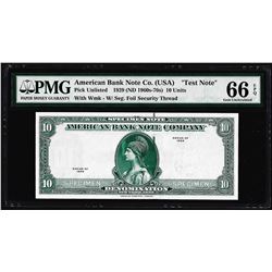 1929 10 Unit American Bank Note Co. "Test Note" PMG Gem Uncirculated 66EPQ