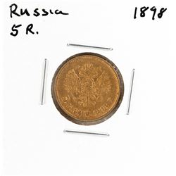 1898 Russia 5 Roubles Gold Coin