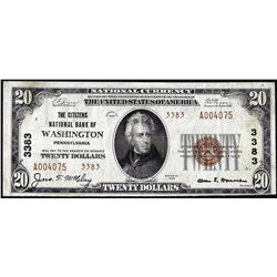 1929 Type 2 $20 National Bank Washington, PA CH# 3383 National Currency Note