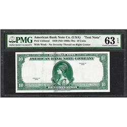 1929 10 Unit American Bank Note Co. "Test Note" PMG Choice Uncirculated 63EPQ