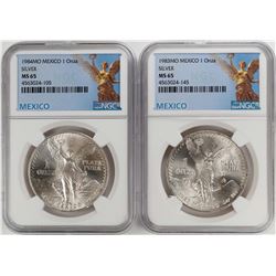 1983-1984Mo Mexico 1 Onza Libertad Silver Coins NGC MS65