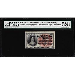 March 3, 1862 10 Cents Fourth Issue Fractional Note Fr.1257 PMG Choice About Unc 58 EPQ
