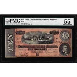 1864 $10 Confederate States of America Note T-68 PMG About Uncirculated 55