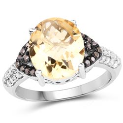 3.14 ctw Genuine Chrome Diopside and White Zircon .925 Sterling Silver Ring