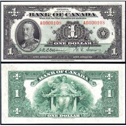 Canada 1935 One Dollar SN A0000108, Unc