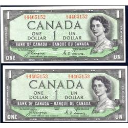 Canada 1954 $1 Devils Face, two Uncs
