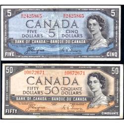 Canada 1954 Devils Face $5 & $50, VF