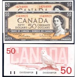 Canada 1954 & 1988 $50 three note group