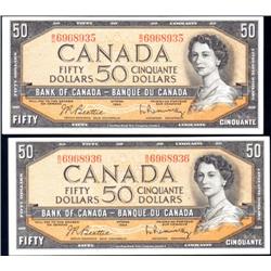 Canada 1954 $50 BC-42b, two Consec, EF