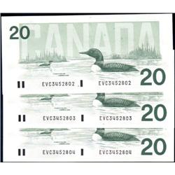 Canada 1991 $20 BC-58b three Consec Unc