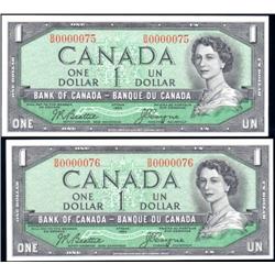 Canada 1954 $1 BC-37a-i B/M0000075 & 76