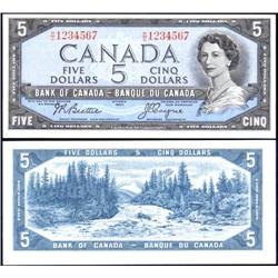 Canada 1954 $5 BC39ai R/C1234567, Unc