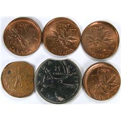 Canada, six Elizabeth error pieces