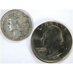 1945S Dime & 1980 Quarter Broadstrikes