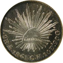2 Reales 1861 Mo NGC MS-66