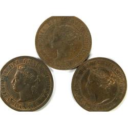 Large Cent 1896, 1898H and 1899, all AU