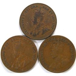 Canada One Cent 1925 3 pcs, VG & better