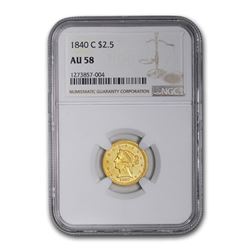 1840-C $2.50 Liberty Gold Quarter Eagle AU-58 NGC