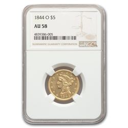 1844-O $5 Liberty Gold Half Eagle AU-58 NGC
